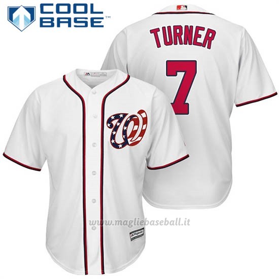 Maglia Baseball Uomo Washington Nationals 7 Trea Turner Bianco2017 Cool Base